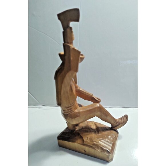 Vintage Quebec Folk Art Wood Carving 9" 1960's Pioneer with Axe - Picture 5 of 8